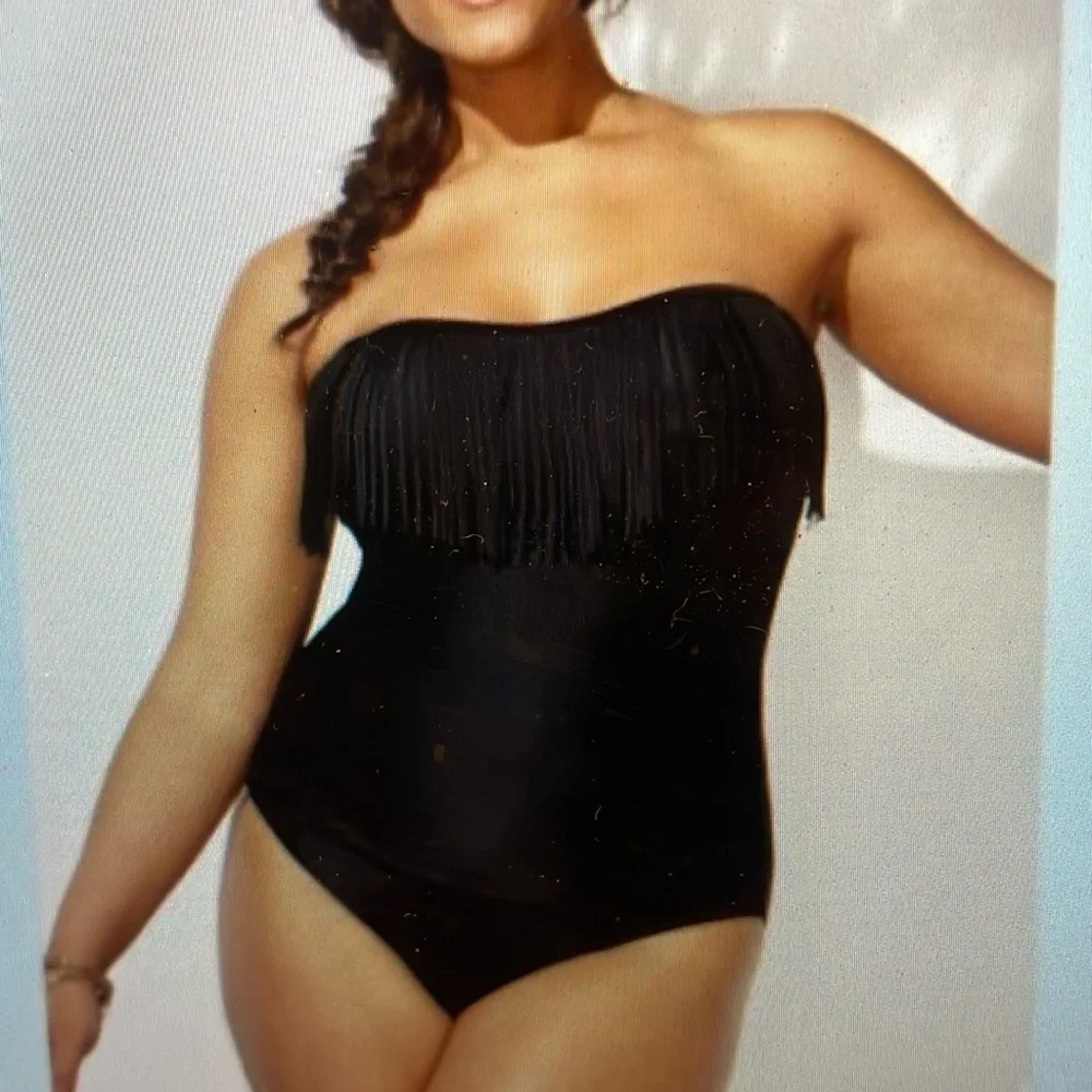 Victorias Secret NEW Black Fringe bandeau swimsuit sz S - Picture 3 of 5